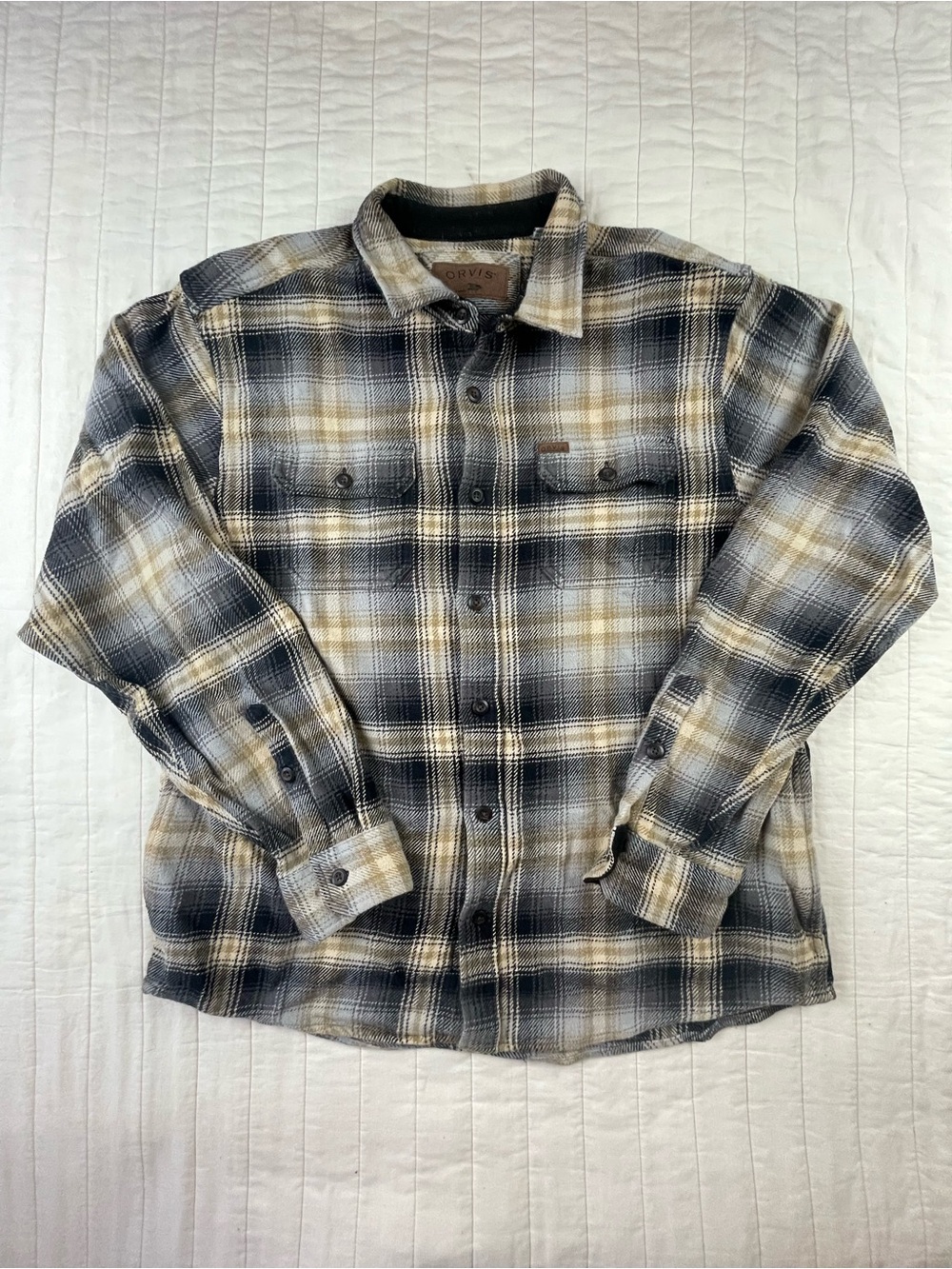 Orvis Brown Plaid Thick Warm Cotton Flannel Shacket Shirt Pockets XL